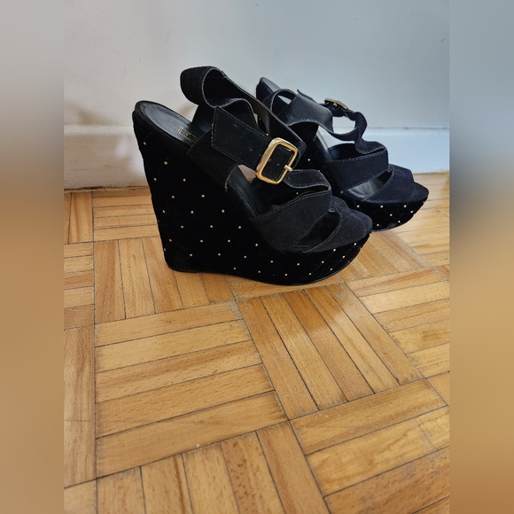 TOPSHOP Genuine Suede and Velour Quilted Wedges Platform Heels Size 8.5 - Picture 2 of 6